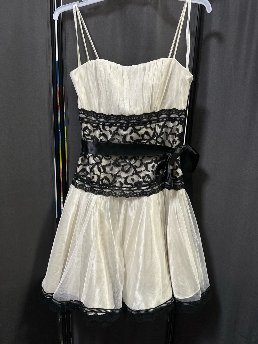 Jessica McClintock for Gunne Sax Ivory & Black Lace Y2K Party Dress Sz 3